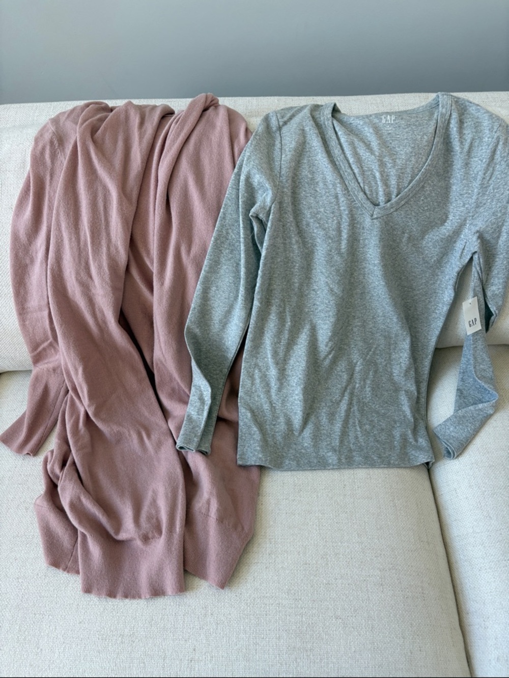 Mauve Cardigan and Gray V-Neck Top Set